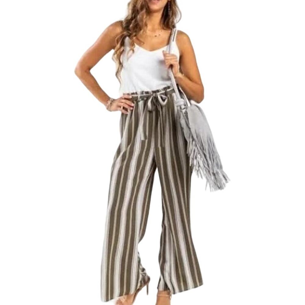 NWT ~ FRANCESCA'S JUN & IVY Green & White Striped Tie Waist Jumpsuit ~ MEDIUM